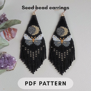 Modèle de boucles d'oreilles en forme de croissant de lune papillon, phase de rocaille, insecte papillon luna double point Brick, tissage de perles, perles PDF numérique 244