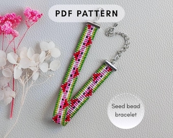 Watermelon Loom Beaded Bracelet Pattern PDF, Seed Bead Miyuki Delica, DIY Jewelry, Summer Beading, Instant Download 004