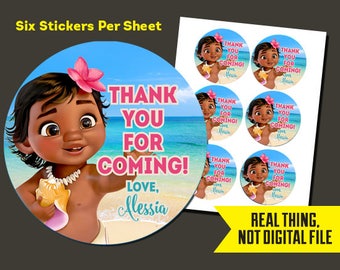 Baby Moana Stickers Baby Moana Birthday - Baby Moana Thank You StickersPrinted