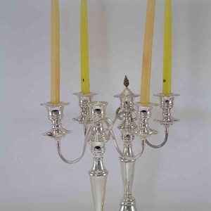 A Pair Silver Candelabra, 3 Light Plain 14  in.