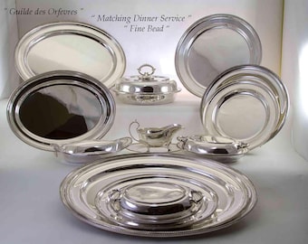 Imperial Suite of 15 pc Matching Silver Dinner service with Bead Pattern, Applied Border.