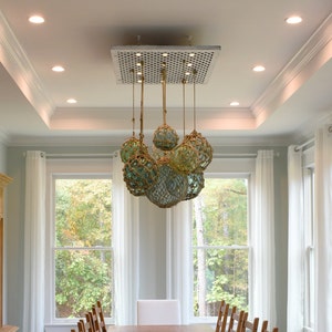 Custom Vintage Glass Fishing Float Chandelier with 9 Floats