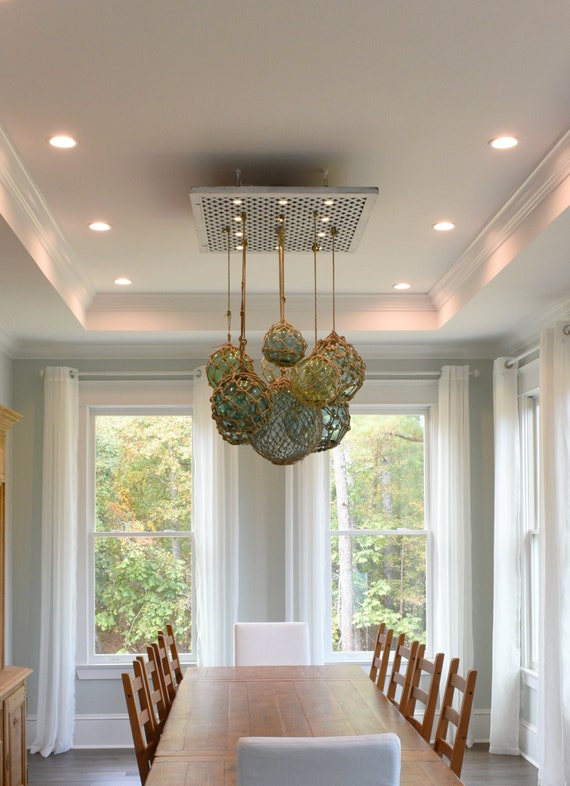 Custom Vintage Glass Fishing Float Chandelier With 9 Floats 