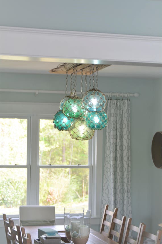Glass Fishing Float Light Fixture, Chandelier With 7 Floats -  Norway