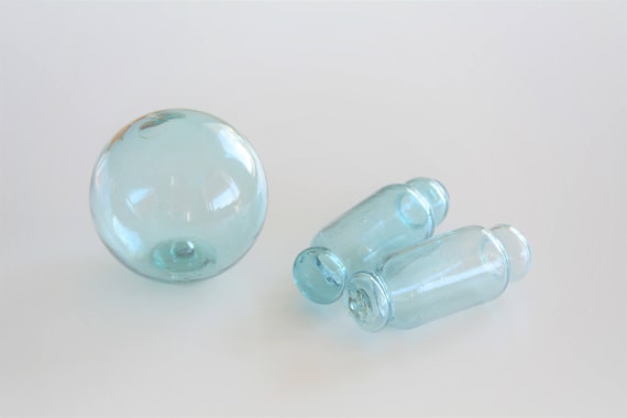 Pair of Rolling Pin Vintage Japanese Glass Fishing Floats 