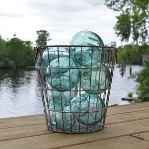 Collection of 8 Japanese Glass Fishing Floats, Shades of Teal 