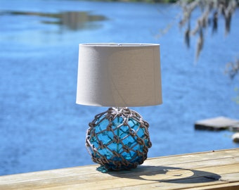 Glass Fishing Float Lamp with Gray Lamp Shade
