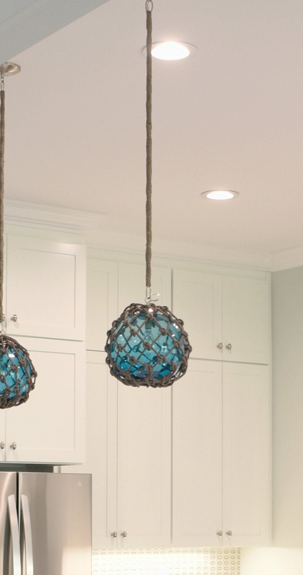 Glass Float Pendant Light With Rope Covered Chain 