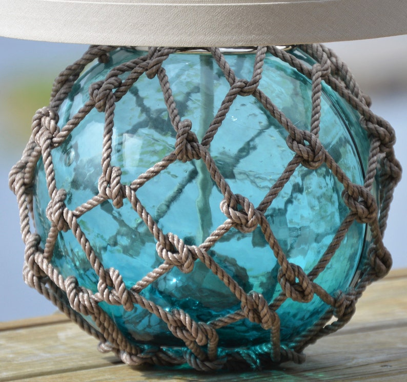 Teal Glass Fishing Float Lamp With Linen Lamp Shade Etsy