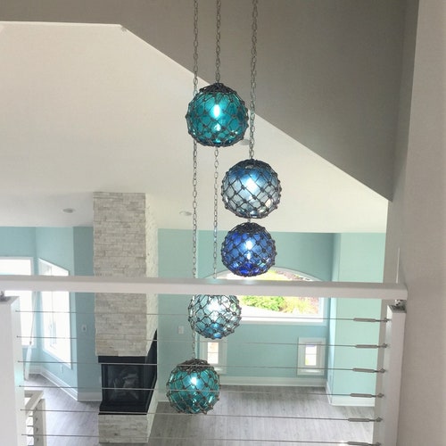 Custom Glass Fishing Float Light Fixture With 4 Floats Etsy