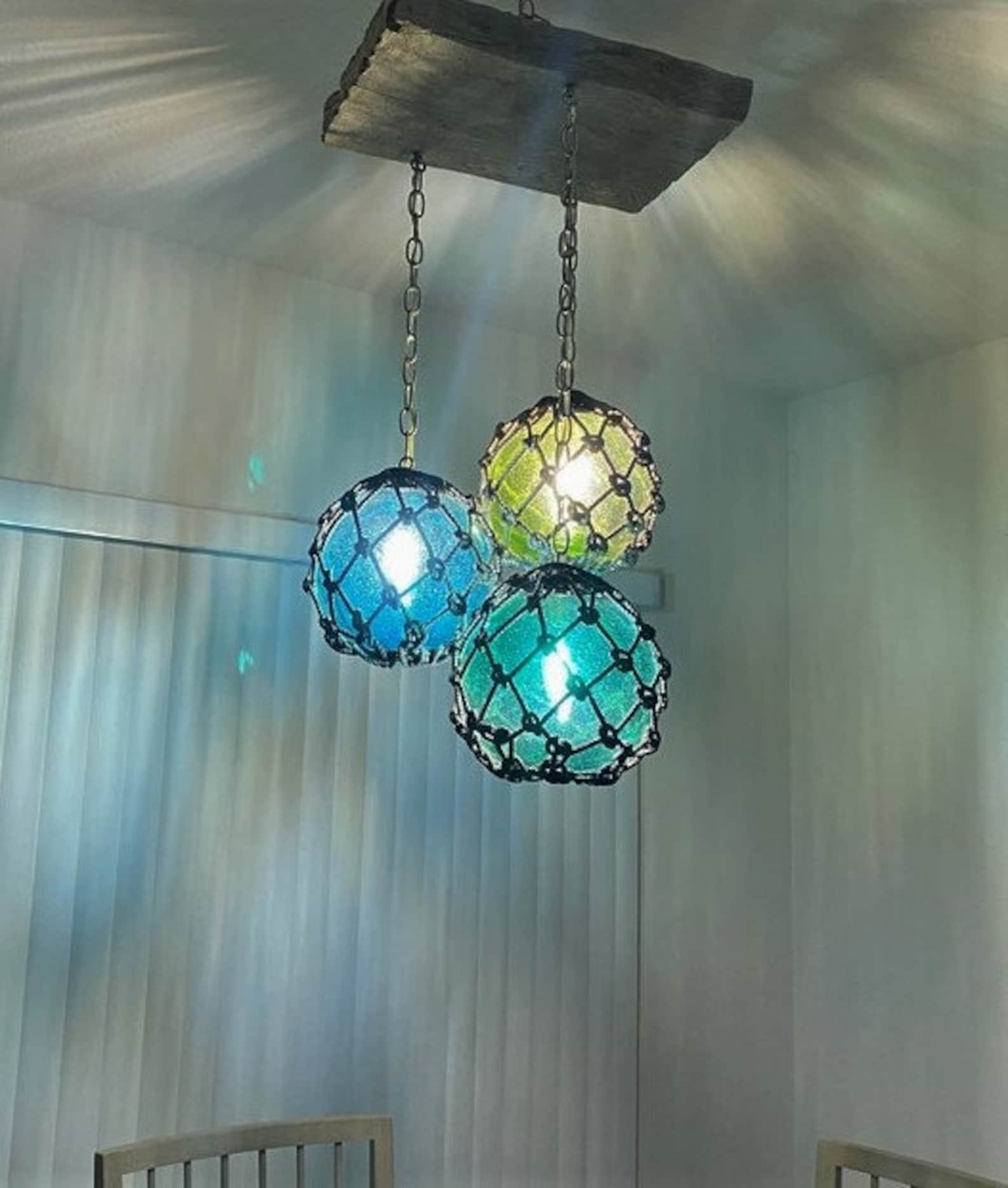 Glass Fishing Float Light Fixture With 3 Floats Etsy
