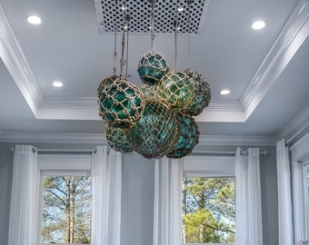 Custom Vintage Glass Fishing Float Chandelier with 9 Floats