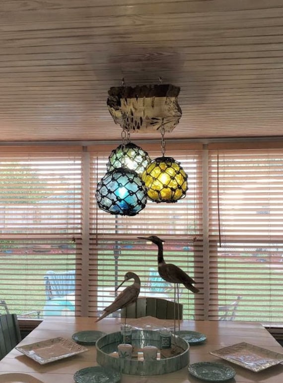 Fishing Float Light Fixture With 3 Glass Floats 