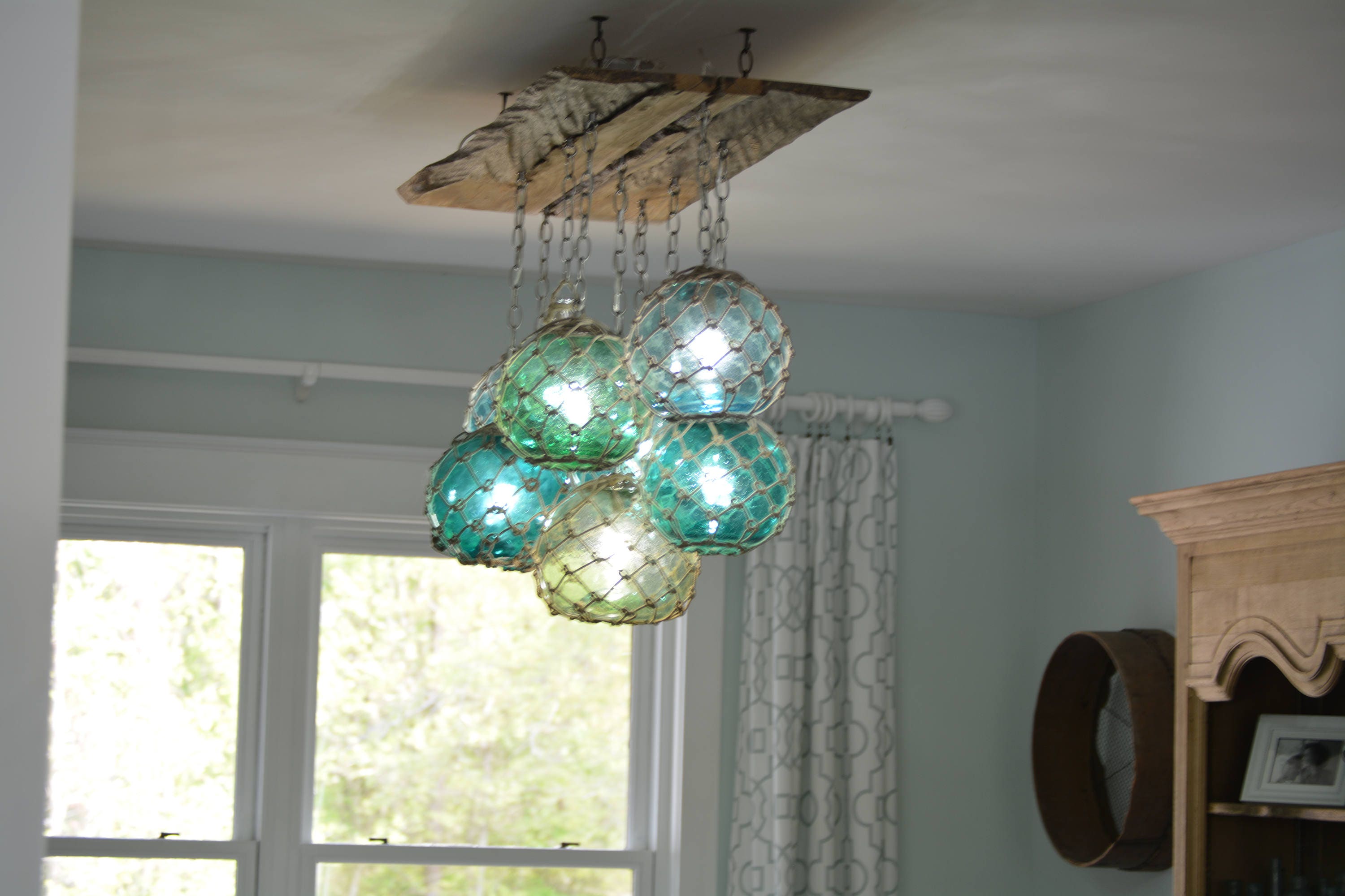 Glass Fishing Float Light Fixture Chandelier With 7 Floats Etsy Ireland