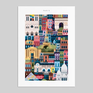 Paris Colourful City Poster Print A4 or A3