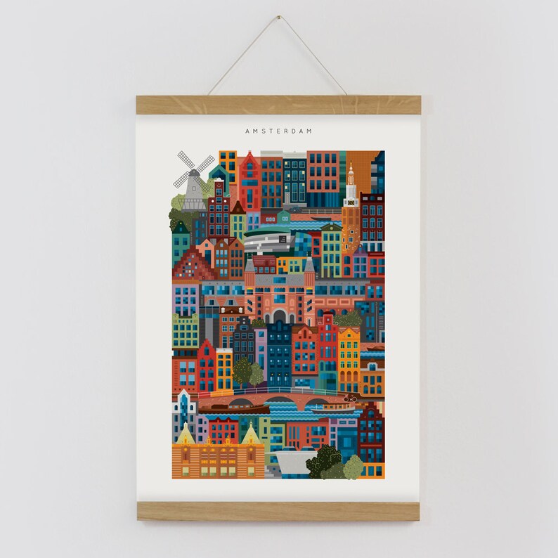 Amsterdam Colourful City Poster Print A3 - Etsy