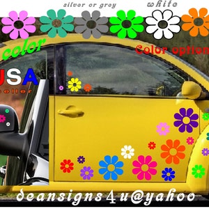 40 FLOWERS bright multi RAINBOW color SET car golf cart outdoor sticker vw daisy fun girl mom gift 7 year guarantee Pro vinyl Easy install