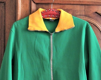 Vintage Finnish Green Track Jacket With Yellow Collar and