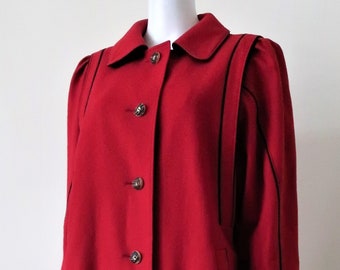 Vintage Bavarian loden wool coat Wallstädter Trachten A-line with emphasized shoulders puff sleeves and authentic horn buttons 1980s 80s