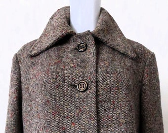 Vintage Quintett-Moden flecked tweed wool coat with large statement collar 1970s 70s made in GDR