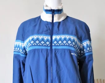 Vintage Anba of Austria light zipper blouson jacket with folklore detail and ribbed high neck collar 1980s 80s