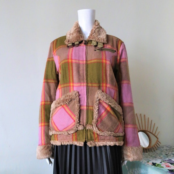 Vintage Lee tartan check jacket with tartan check pattern and fake fur details 2000s 00s