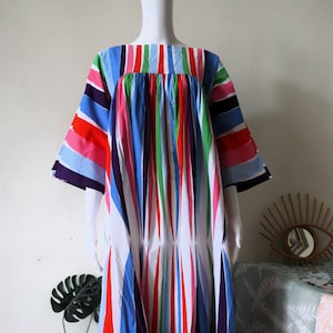 Vintage Marimekko A-line Maxi Dress 1977 cotton with iregular stripe pattern – Rare Collectible Finnish Design 1970s 70s
