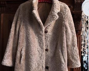German Vintage Peter Hahn Sand Shaggy Coat Alpaca Mohair With High