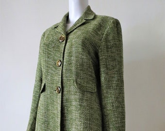 French Vintage Tara Jarmon Paris fitted silk coat with grid pattern structure and lapel collar 1990s 90s made in France