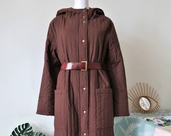 Finnish Vintage Vuokko padded cotton coat with quilting hood and patch pockets 1990s 90s 2000s 00s