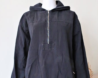 Vintage charcoal cotton denim windbreaker jacket with hood 1990s 90s 2000s 00s