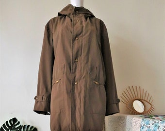 Vintage olive puristic parka jacket with hood 1960s 60s 1970s 70s