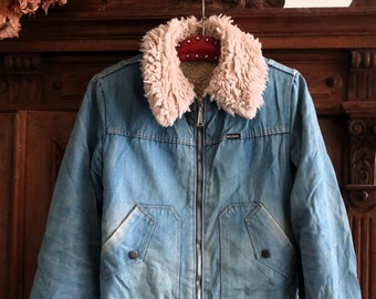 Vintage Mustang Blue Denim Trucker Jean Jacket With Sherpa Lining