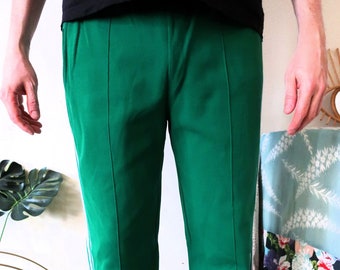 German Vintage Grasshoppers green track pants trousers joggers with white stripes and zip pocket 1980s 80s