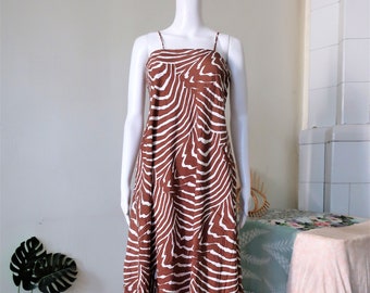 Vintage Marimekko Finland strap dress sundress with brown and white animal print summer vacation 1990s 90s 2000s 00s