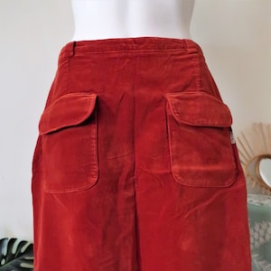 Vintage rust red Noa Noa velvet A-line skirt kilt with patch pockets 1990s 90s 2000s 00s