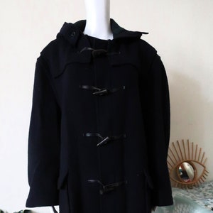Vintage 80s LL Bean Duffle Coat Navy Blue Wool Hood Horn