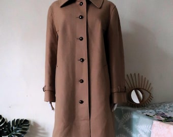 German Vintage Lodenfrey München wool coat camel with football buttons large collar 1990s 90s