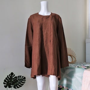 Finnish Vintage Vuokko brown linen wrap blouse tunic shirt A-line 1990s 90s 2000s 00s made in Finland