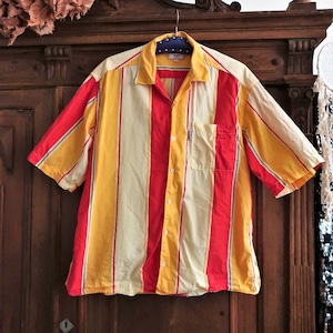 Vintage short sleeve cotton shirt oversized with bold stripes and breast pocket resort 1980s 80s 1990s 90s made in Italy