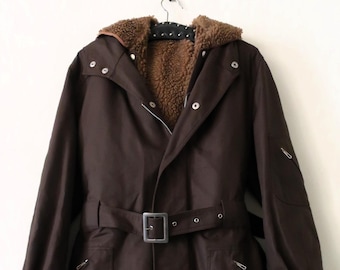 Vintage bruine parka met afneembare capuchon en riem mod-stijl jaren 60 60 70 70 maat M