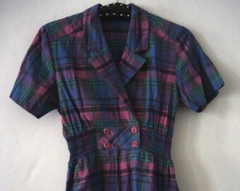 SALE** Vintage checked plaid tapered playsuit Petite 1980s 80s **SALE