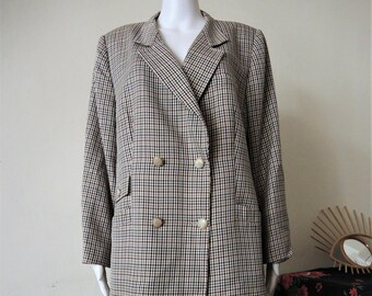 Vintage double-breasted wool blend gingham check blazer Heritage 1990s 90s