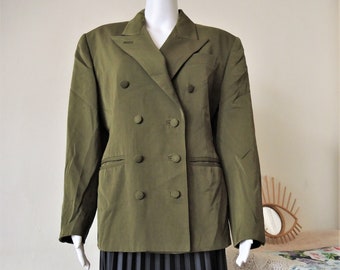 Blazer doppiopetto aderente color cachi vintage Jean Paul Gaultier con spalle scoperte anni '80, '80, '90, '90, realizzato in Italia