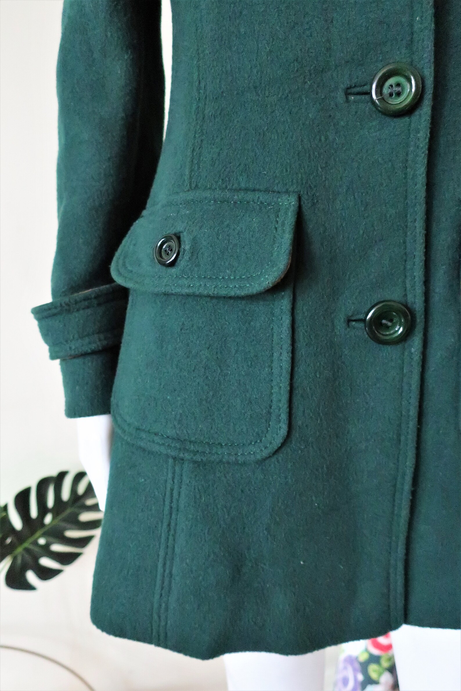 Vintage Forest Green Fitted Wool Coat With Large Camel Brown | Etsy
