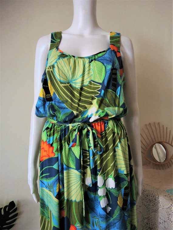 Vintage cotton jersey sundress strap dress with t… - image 2