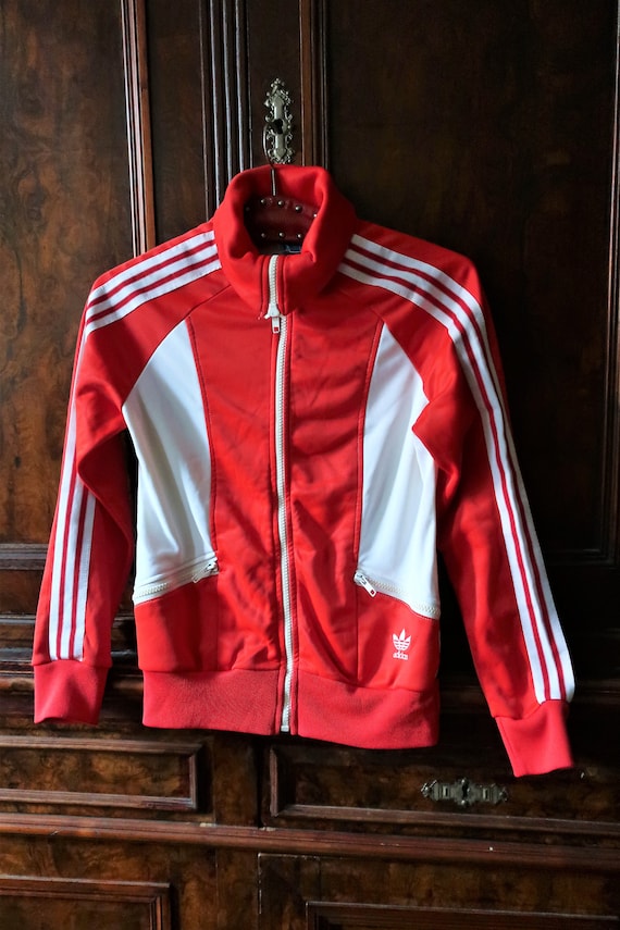 Vintage Adidas Red and White Track Sports Jacket Trefoil Club