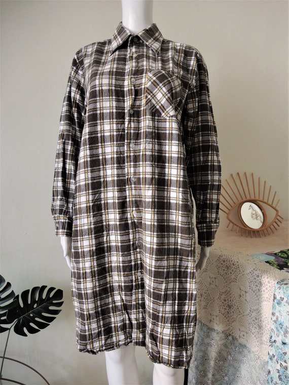 Vintage tartan check cotton flannel shirt dress o… - image 2