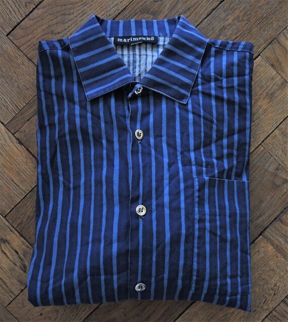 Vintage Marimekko Finland blue stripe cotton shirt