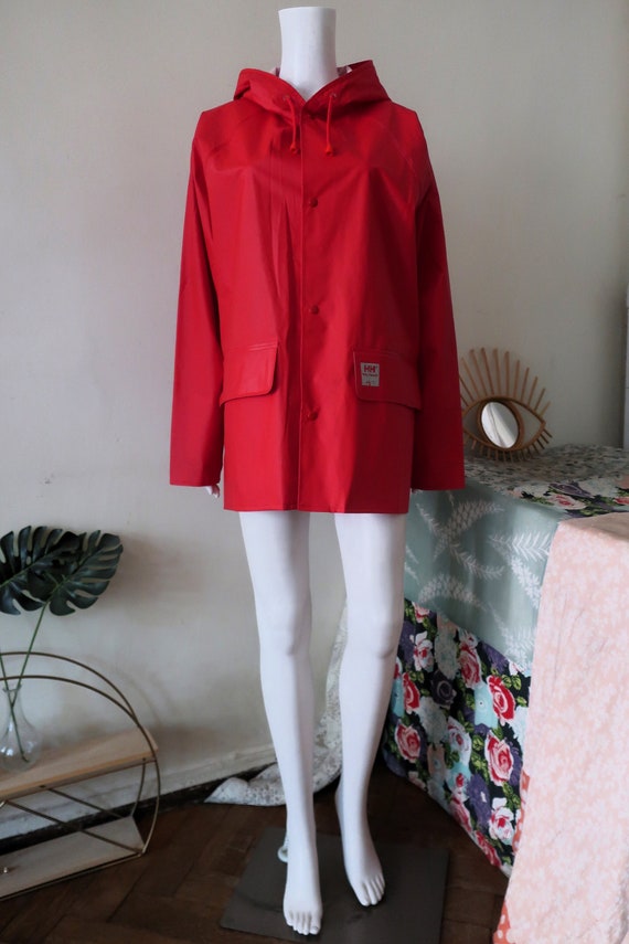 Vintage Helly Hansen Pvc-coated Red Raincoat With Hood and Press 